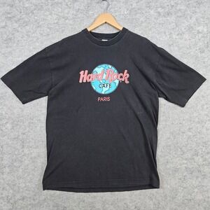 Vintage Hard Rock Cafe Paris T-Shirt Size XL Black Graphic Tee 100% Cotton SPOTS